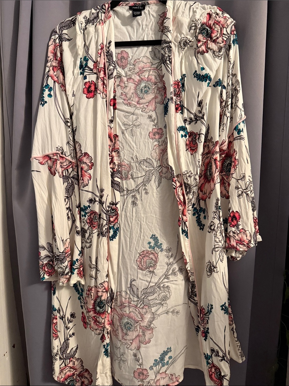 Rue21 Cream Floral Robe with Pink & Teal Accents